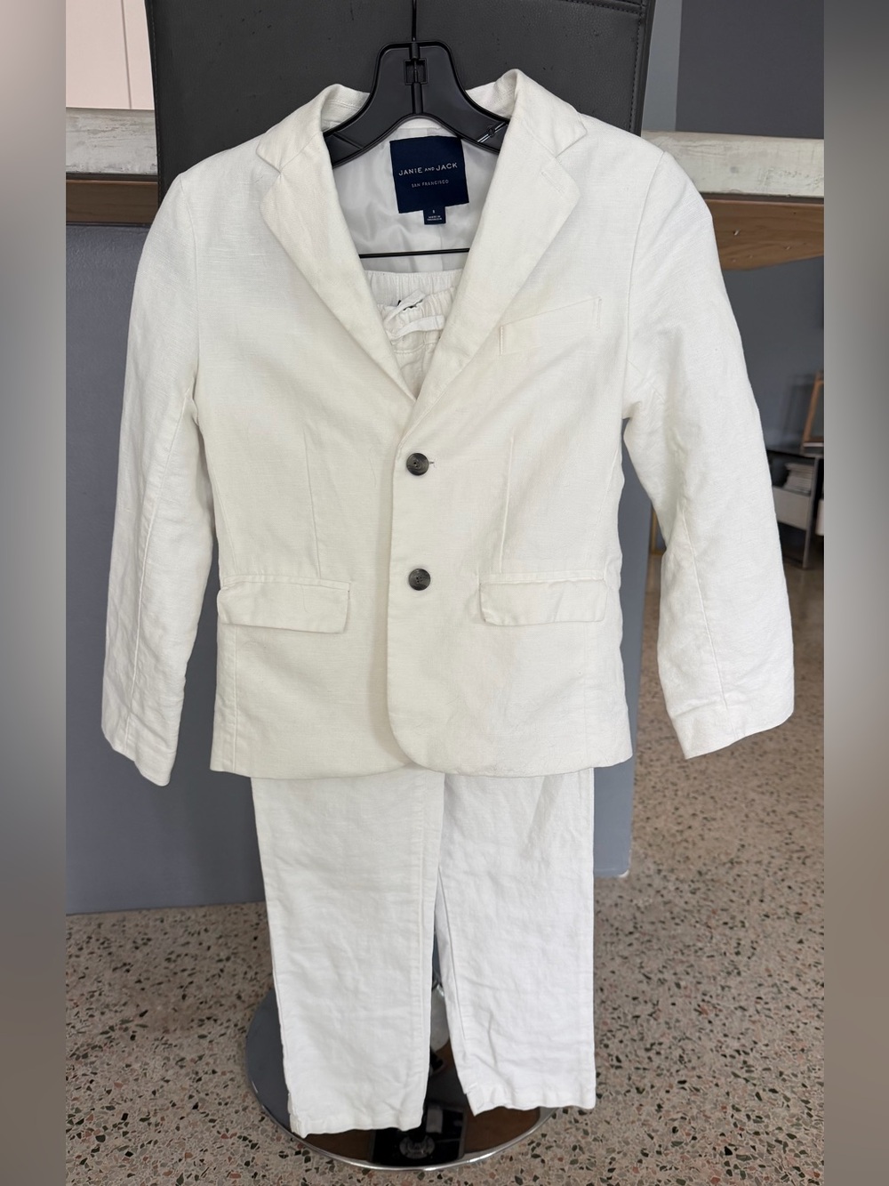 Janie and Jack White Linen-Blend Boys' Blazer & Pants Set